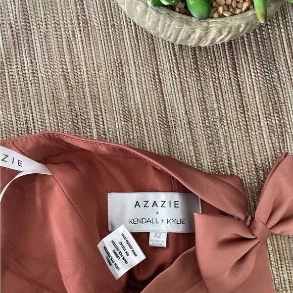 NWT Azazie Kendall X Kylie Formal Pink Satin Bow Maxi Bridesmaid Prom Dress 2 - Picture 7 of 7